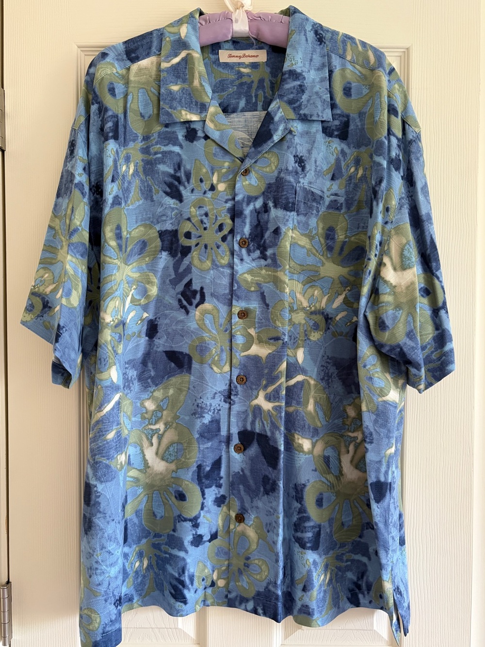 Tommy Bahama Silk Blue & Green Floral Camp Shirt Men XXL